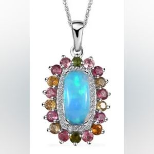 Ethiopian Welo Opal and Multi Gemstone Pendant Necklace 20"